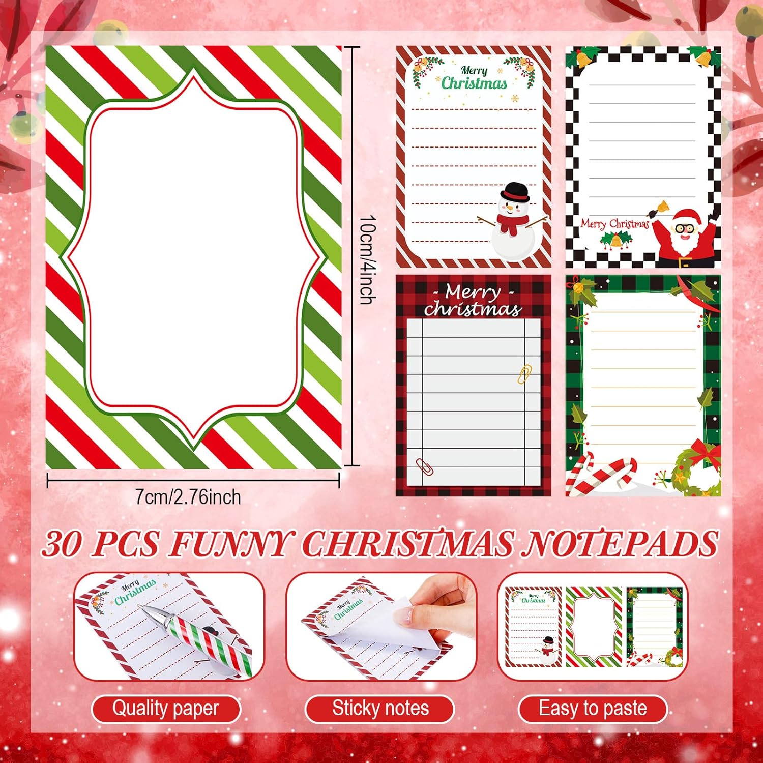 MotiMind 60 Pcs Christmas Pens and Notepads Christmas Sticky Notes Gel Ink Pens Xmas to Do List Note Pads, Party Favor Set for School Office Home