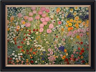 Large Framed Colorful Wildflower Landscape Canvas Wall Art Impressionist Romantic Floral Meadow Painting Poster Modern Botanical Nature Flower Artwork Print for Bedroom Home Decor 24x36inch