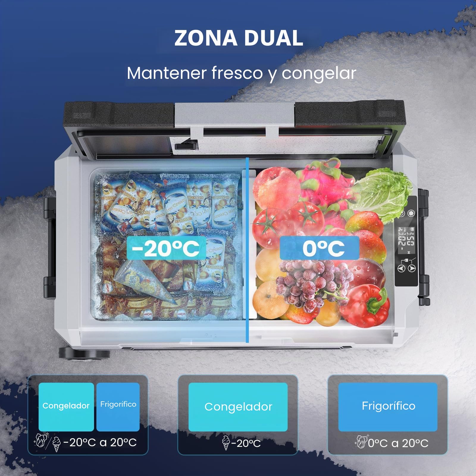 KROAK Nevera portátil de 35 L/45 L, 12/24 V, congelador eléctrico, congelador pequeño -20 ℃~ 20 ℃, Nevera portátil con compresor eléctrico para Coche, Camping, camión, Barco