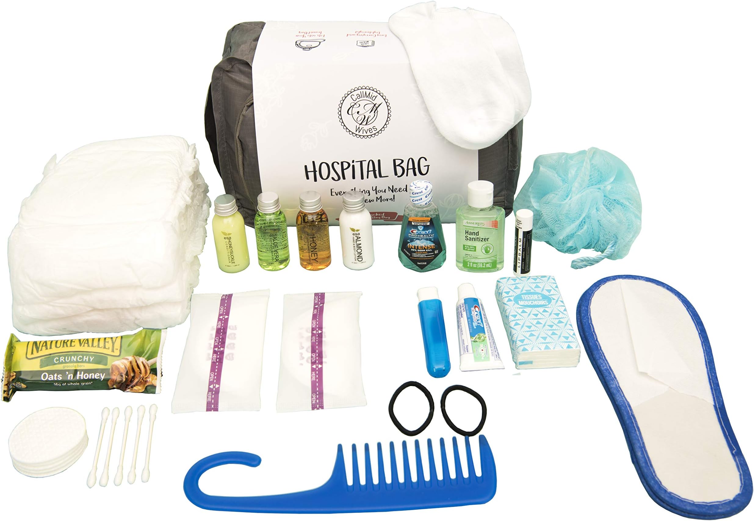 Hospital Bag for Labor and Delivery L/XL Pre-Packed Set White Socks (Gray)