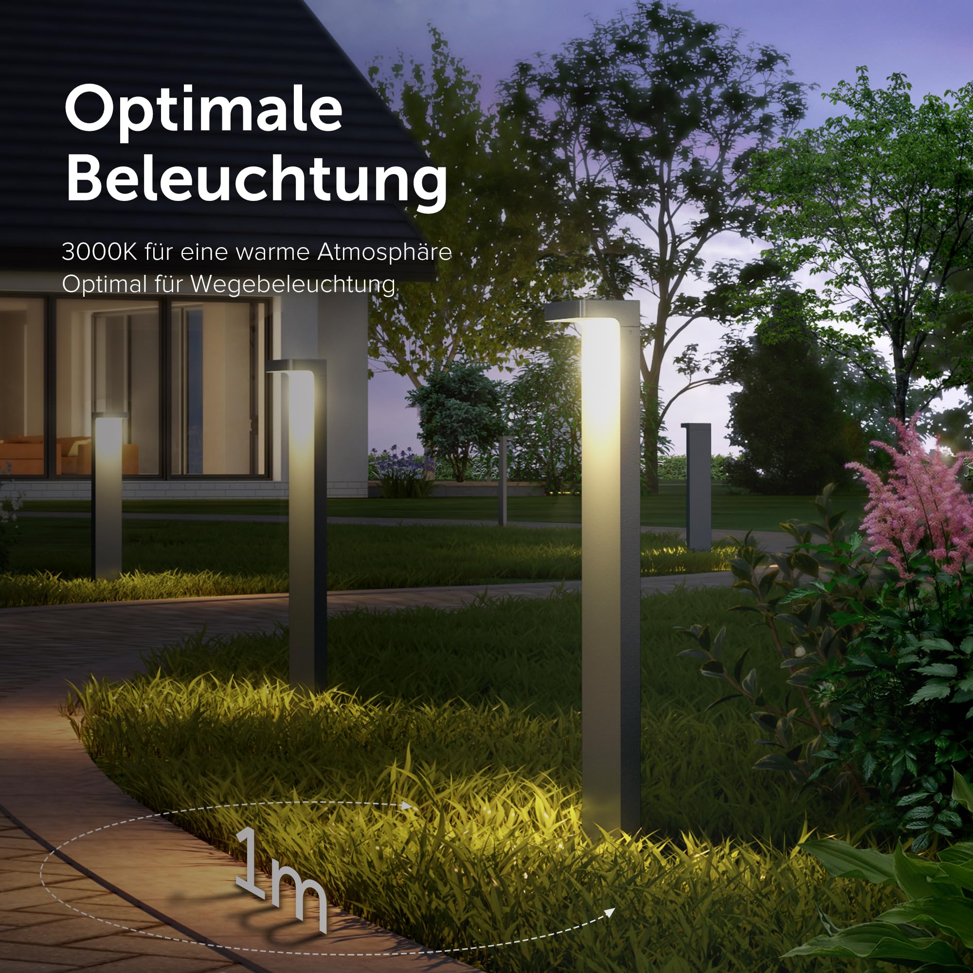 doporro Wegeleuchten Außen Stromanschluss 60cm Gartenleuchte IP65 6W | Gartenlampen für Draußen Strom, 3000K Warmweiß Pollerleuchte Standleuchte Außen, 100x60x600mm, Sandgrau dunkel, LumaTorch