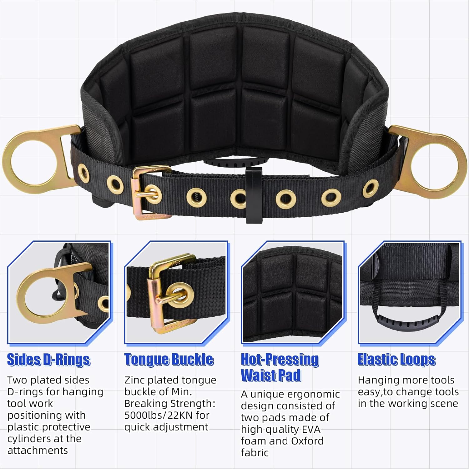 TRSMIMA Safety Harness Fall Protection - Full Body Harness with Quick Adjust Buckles and Datachable Pad for Roofing Construction Workers