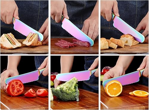 Miniatura 4 de WELLSTAR Cuchillo para sándwich, cuchillo serrado de 6 pulgadas, hoja de acero inoxidable de alto carbono para cortar pan, verduras, carne, cuchillo