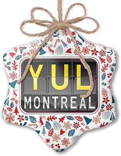 Christmas Ornament YUL Airport Code for Montreal Red White Blue Xmas