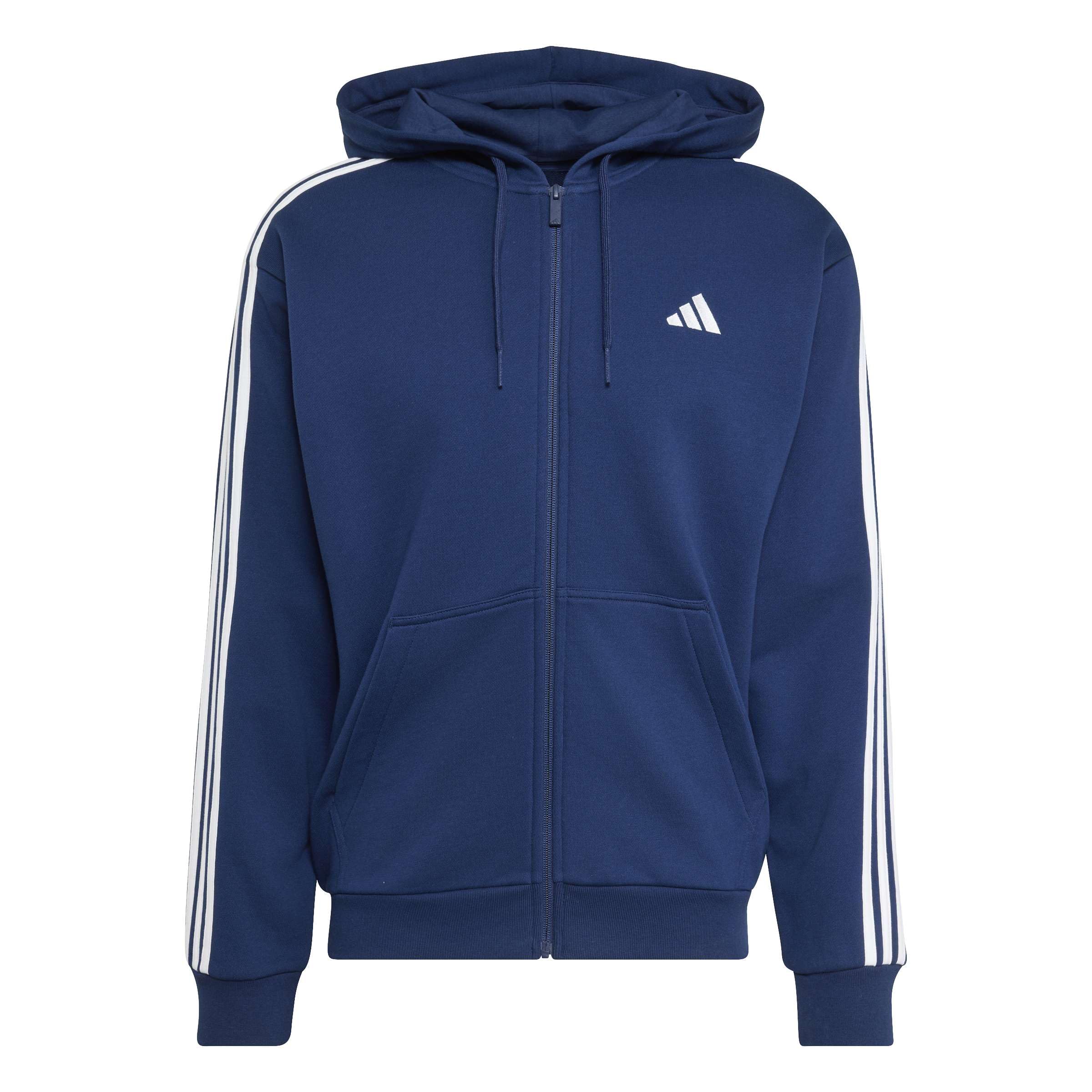 adidas Homme Essentials 3-Stripes French Terry Full-Zip Hoodie Sweatshirt, Team Navy Blue 2/White, M