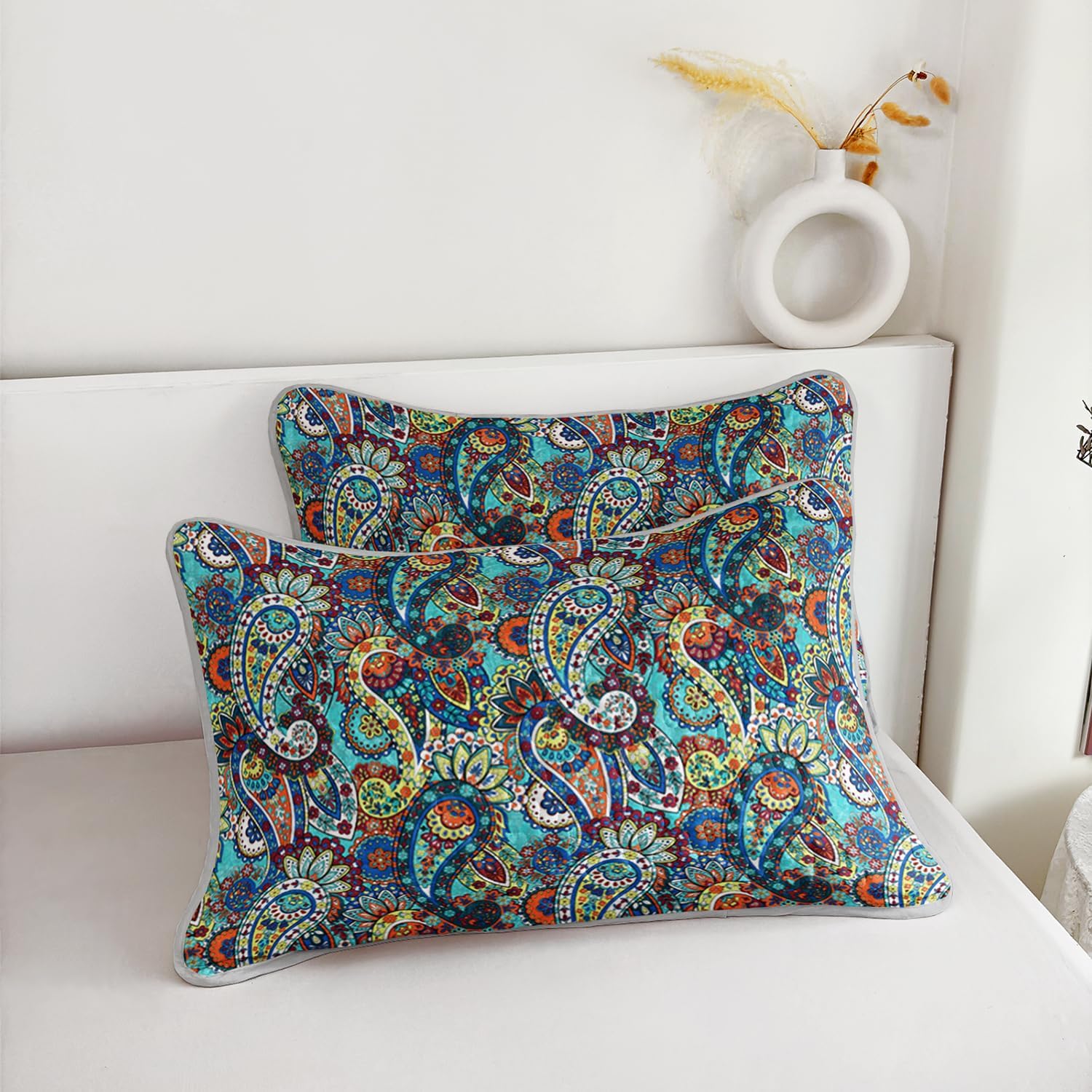 Boho Style Queen Quilt Set,Bohemian Floral Quilt Beddding Set for Adults,Soft and Lightweight Bed Set for All Season,Colorful Quilted Beddding with 2 Pillowcases. - Image 6