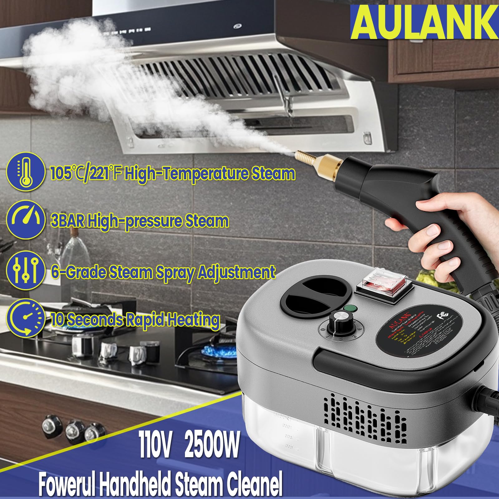 2500W Handheld Steam Cleaner,Portable Car Steamer For Auto Detailing,High-Temperature and Pressure Steam Cleaner For Home, Steam Cleaning Machine for Furniture,Kitchen,Grout,Floor,Tile (Gray)