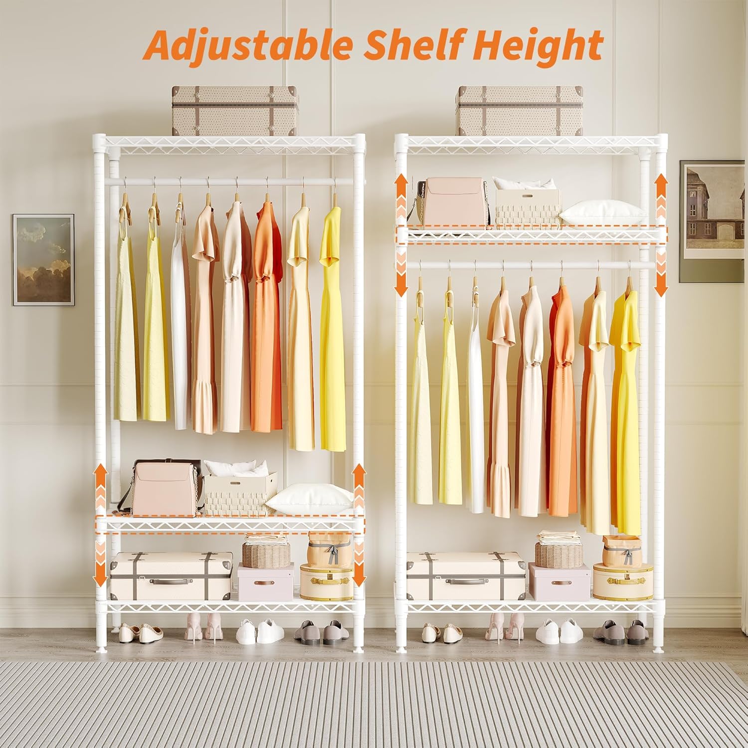 Heavy-Duty Clothing Rack with Adjustable Wire Shelving, Freestanding Closet Organizer for Hanging Clothes, 660 lbs Load Capacity Metal Wardrobe Storage, 17.72" D x 35.43" W x 68.9" H