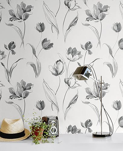 Miniatura 6 de NextWall Tulip Toss - Papel tapiz floral para despegar y pegar