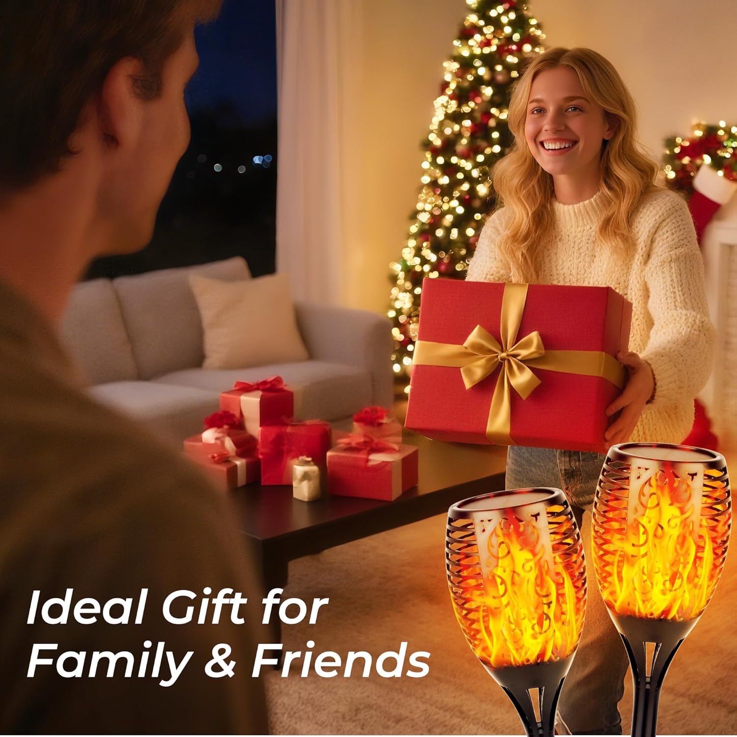 Walensee Solar Tiki Torches with Flickering Flame,96 LED Solar Torch Lights Outdoor Waterproof,43" Tall Super Larger Size Tiki Torches for Outside Garden Patio Yard, 4Pack