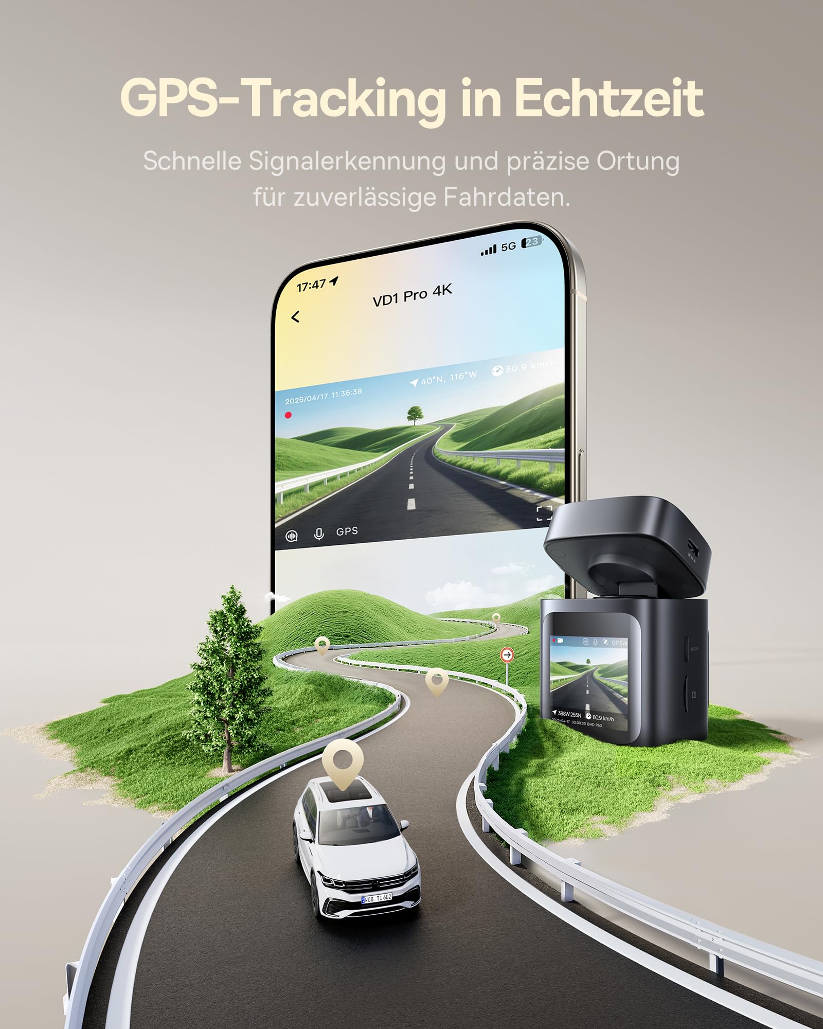 Baseus VD1 Pro Dashcam 4K+1080P Solar-Dashcam 14-Tägiger Batterie-Standby-Parkmodus STARVIS Nachtsicht 5GHz WLAN GPS 32GB