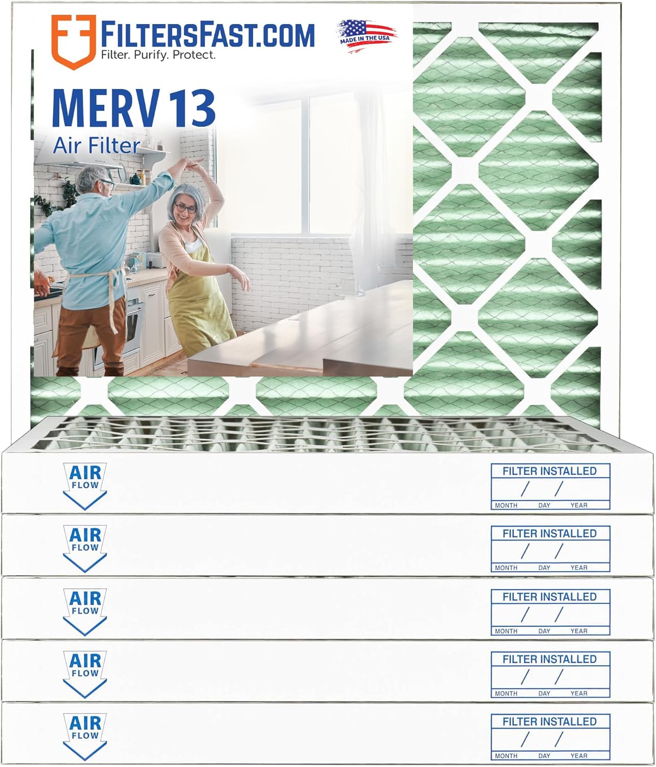 Filters Fast 30x36x2 Pleated Air Filter Merv 13, 2 inch AC Furnace Air Filters, Made in the USA,Actual Size 29.5x35.5x1.75, 6 Pack