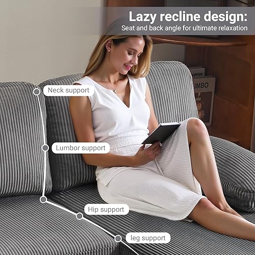 Vista 8 de VINGLI Sofá modular de 110 pulgadas para sala de estar, sofá en forma de U con diván doble, juego de sofá de 4 asientos con tela de pana