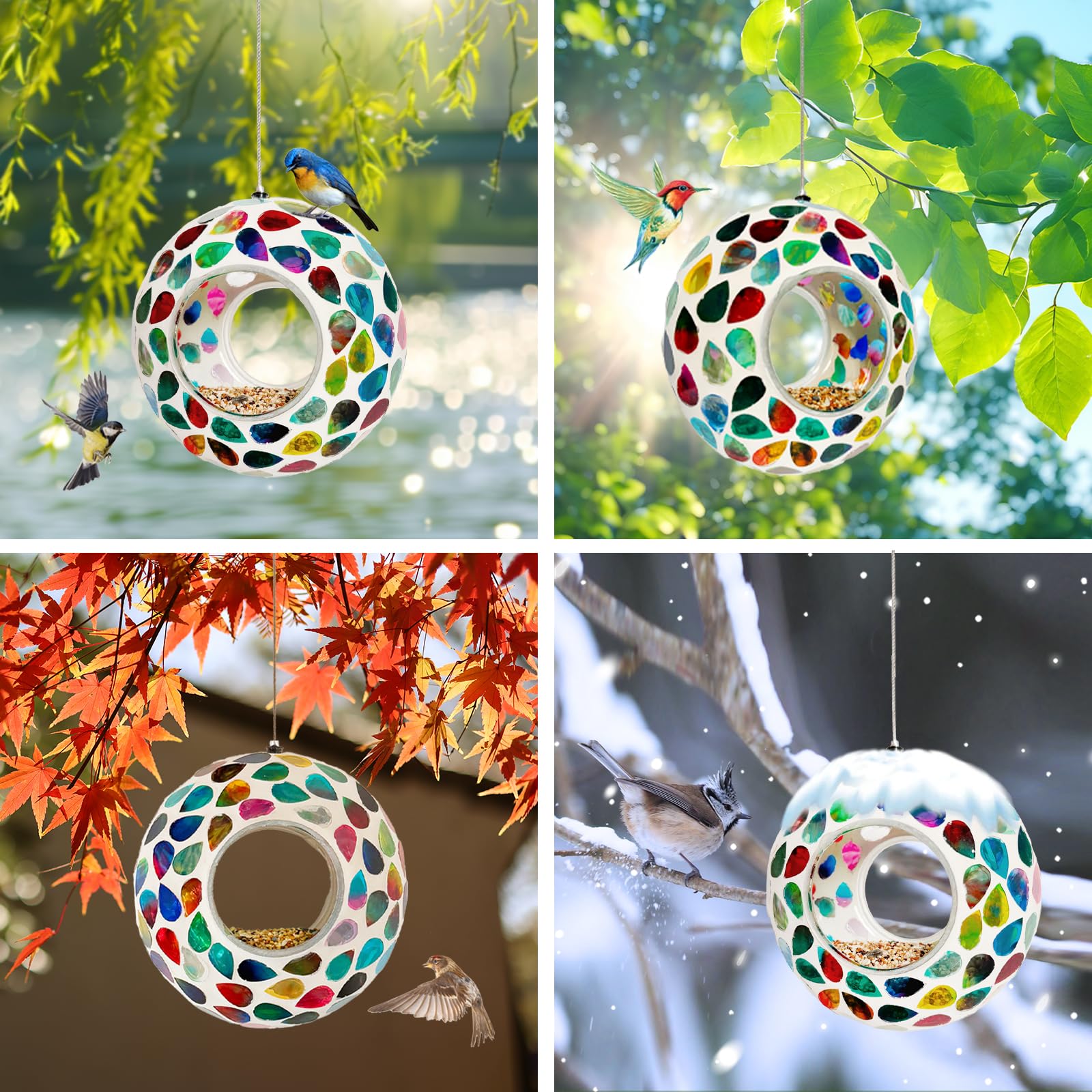 Comederos para pájaros para exteriores, de cristal, color blanco