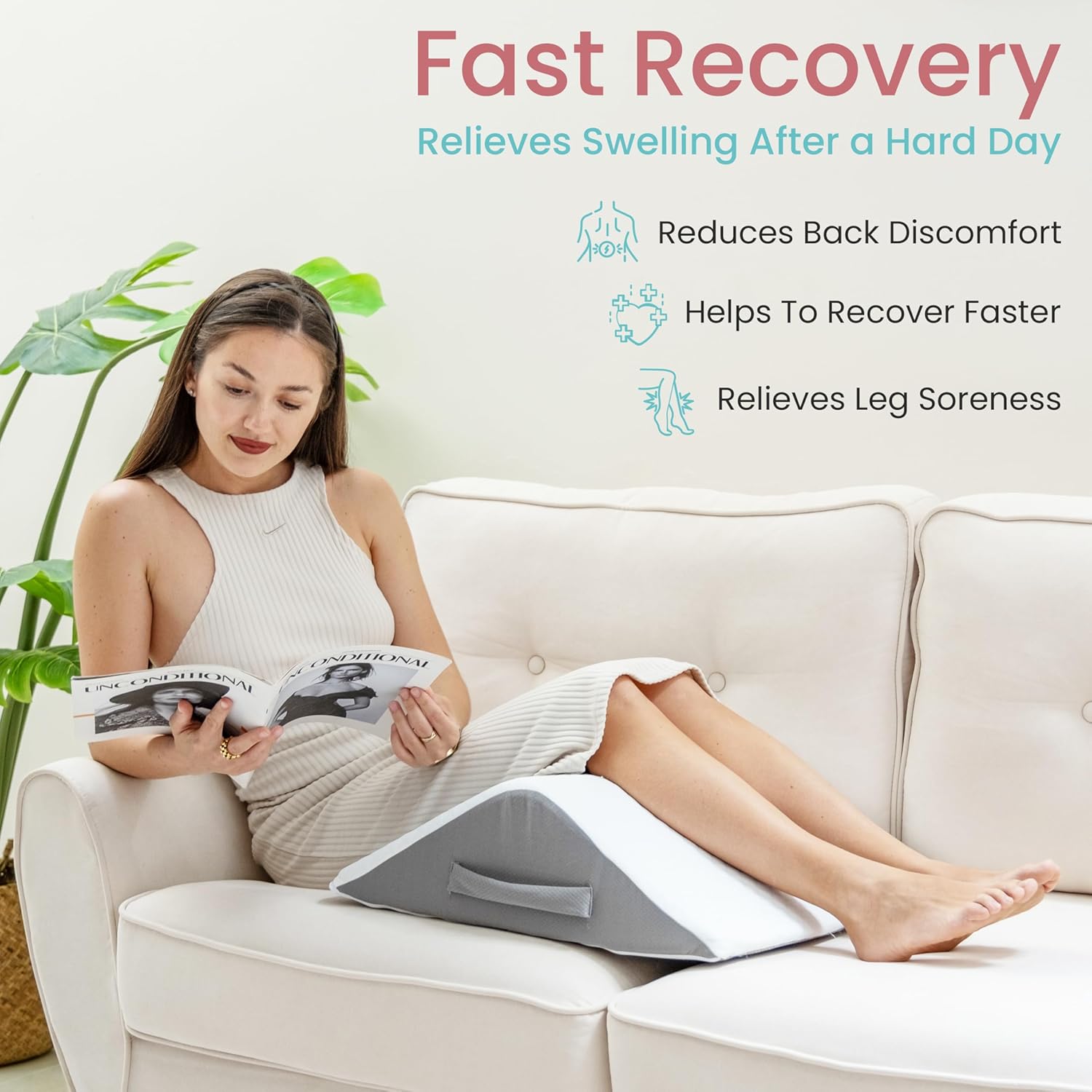 Zomaple Leg Elevation Pillow, Wedge, White – Reduce Swelling & Improve Circulation – Adjustable 40° Incline, Memory Foam, & Washable Cover – Leg Elevating Pillow for Post-Surgery Knee & Ankle Relief