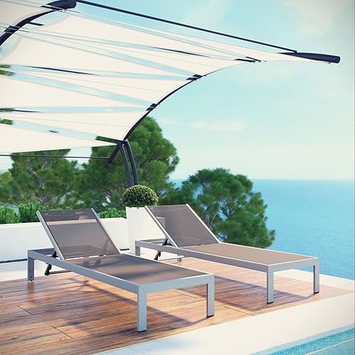 Miniatura 2 de Juego de sofá modular de aluminio Modway, de color plata y beige, para playa, exteriores, patio, juego de 3 unidades, Plateado gris