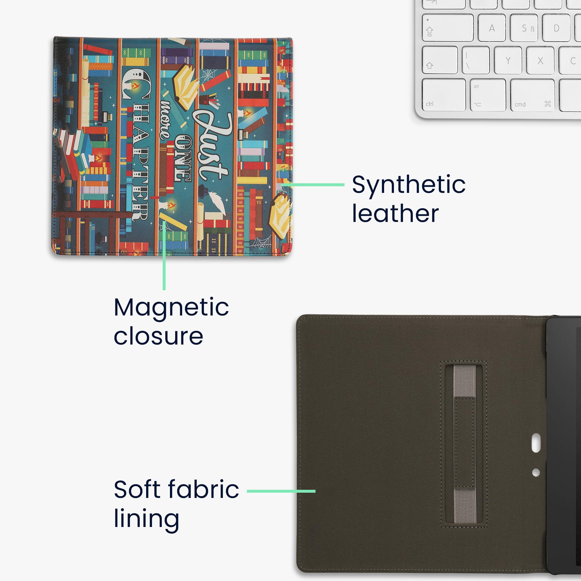 kwmobile Étui Compatible avec Amazon Kindle Scribe (2022/2024) Coque - Étui à Rabat magnétique Tablette eReader Similicuir avec Sangle - Multicolore