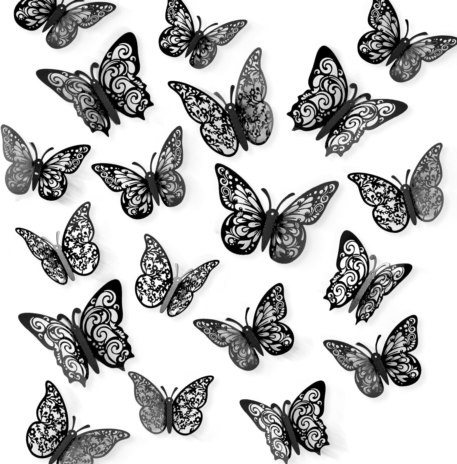72 Pcs Black Butterfly Decorations - 3 Sizes, 3 Styles, 3D Wall Decor for Parties, Birthdays & Crafts