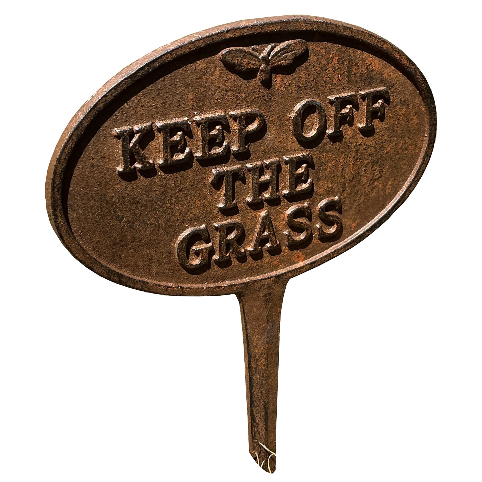 Rustic Bee Cast Iron Oval Keep off the Grass Sign Lawn Sign with Ground Stake