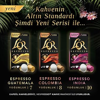 L'OR - Espresso Coffee - India - Origins Collection - Density 10 - Sweet and Light Spice Notes - 1 Pack x 10 Aluminum Capsules