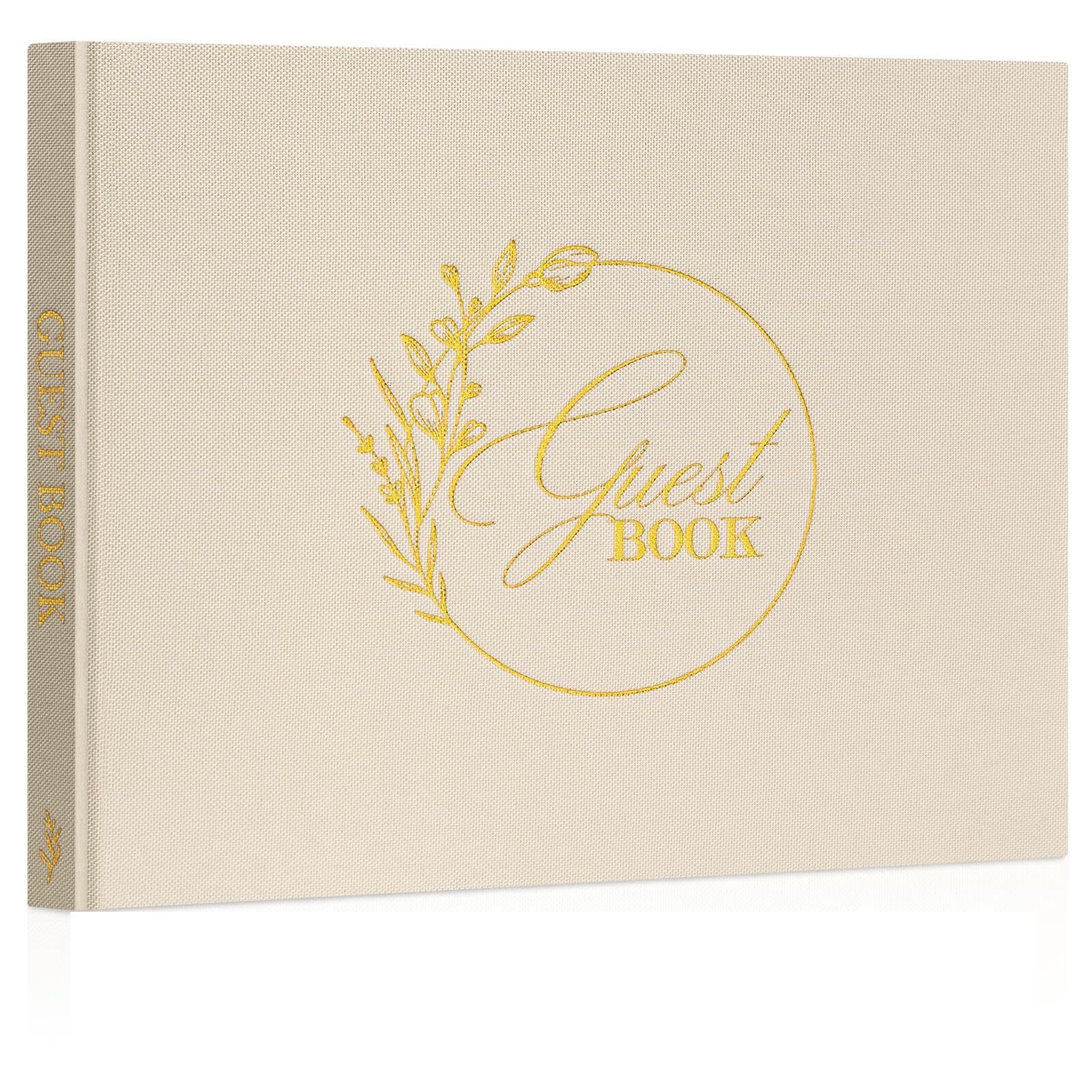 Lanpn Wedding Guest Book for Wedding Reception - Elegant Linen Hardcover Guestbook with 108 Blank Pages for Sign in and Photos - Polaroid Guest Book for Bridal Shower Baby Shower Wedding Party (Beige)
