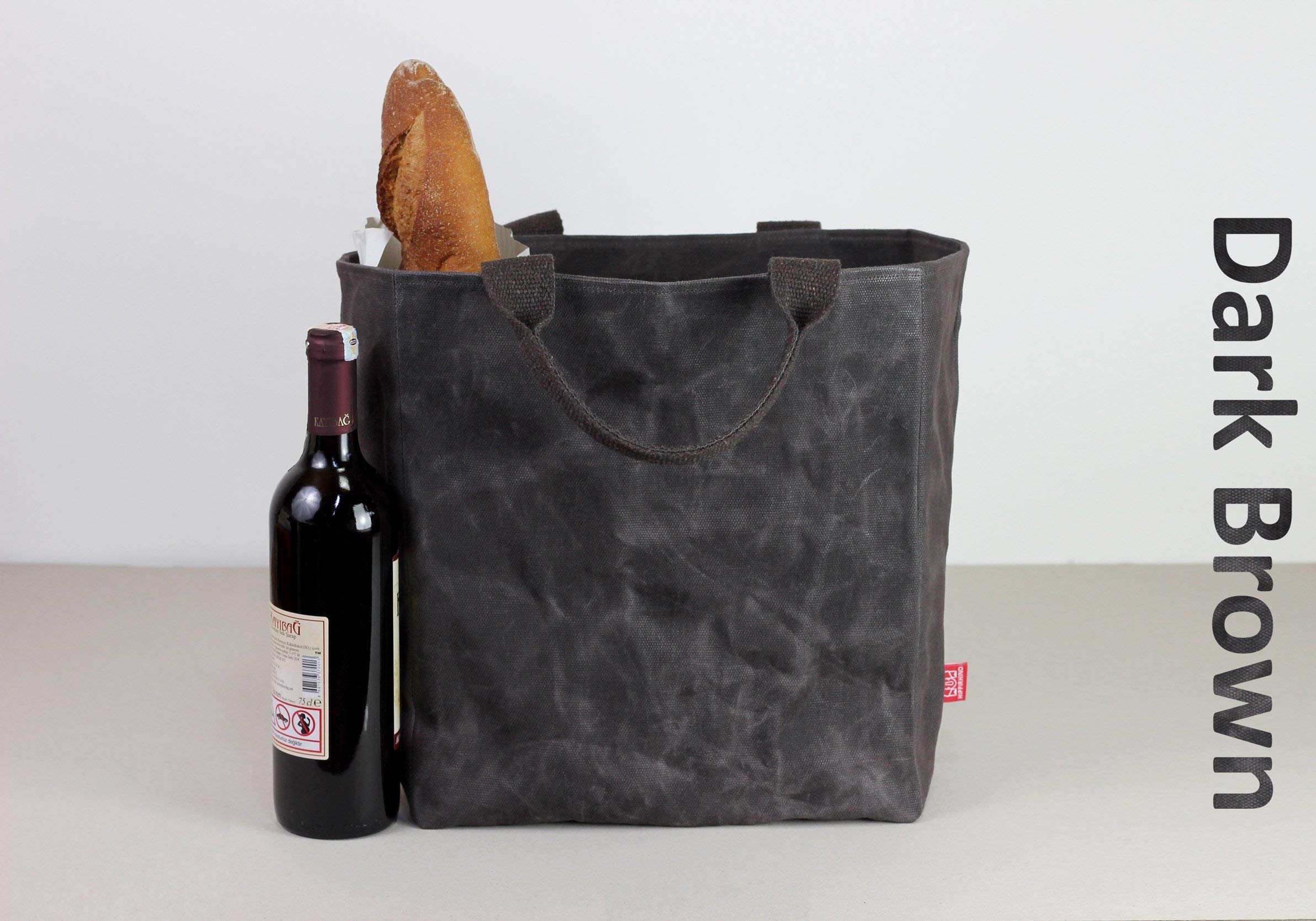 Extra Large Waxed Canvas Reusable Grocery Bag Cotton Webbing Handle Durable Sturdy Carry-all Shopping Market Daily Tote Hard Bottom Base