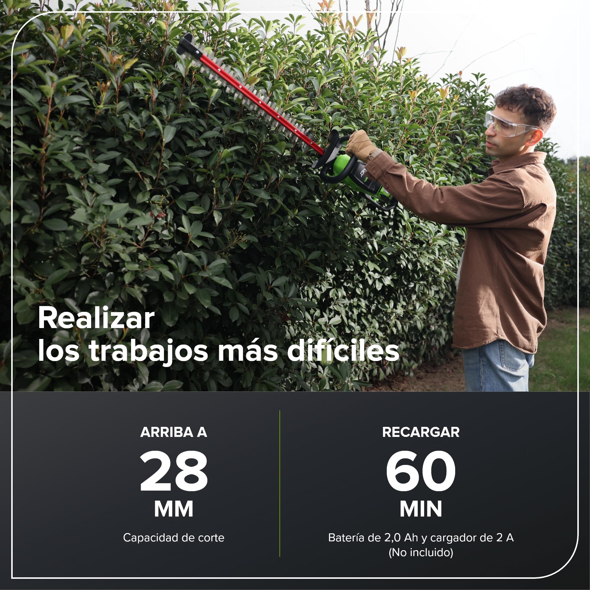 Greenworks Cortasetos a Batería de 66 cm con Cuchilla de Doble Acción, Motor sin Escobillas Que Corta hasta 28 mm de Grosor, 3400 SPM SIN batería de 40 V y Cargador GD40HT66