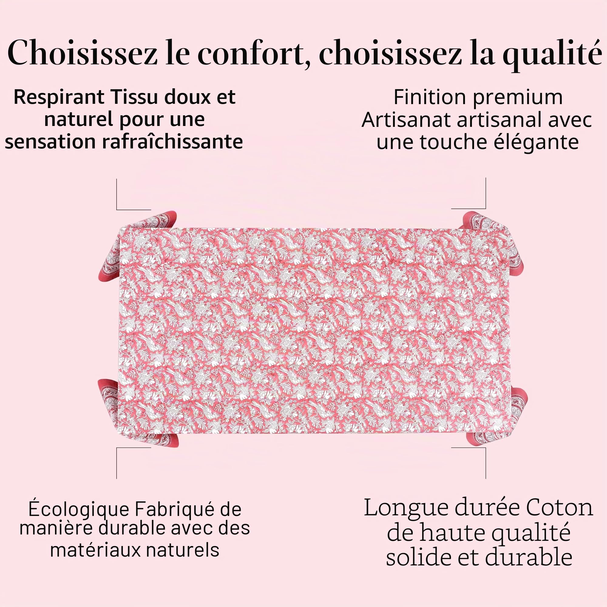 CPC COTTON PRINT CLUB Nappe Indienne 6 Places 152,4 x 228,6 cm 100% Pur Coton, Rouge Rubis Indien, imprimé à la Main
