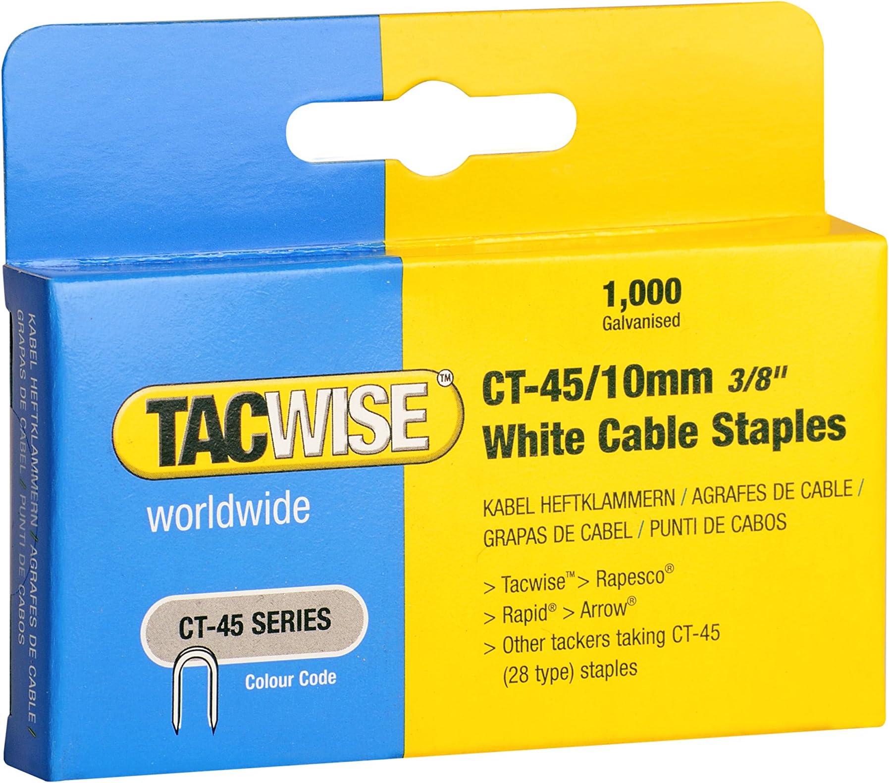 Tacwise CT-45/10mm White Cable Tacker Staples 5,000 (5 x 1,000 packs)