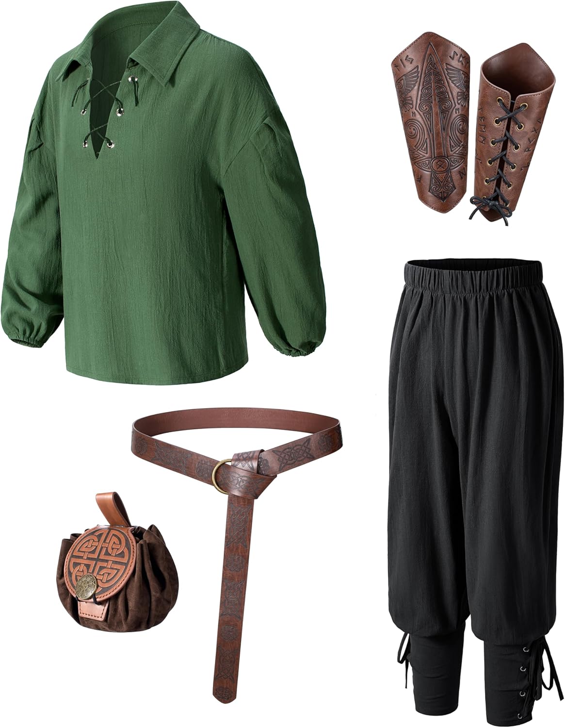 Kids Medieval Viking Pirate Renaissance Tunic Pants Accessories Costume for Boys Cosplay 3-14 Years