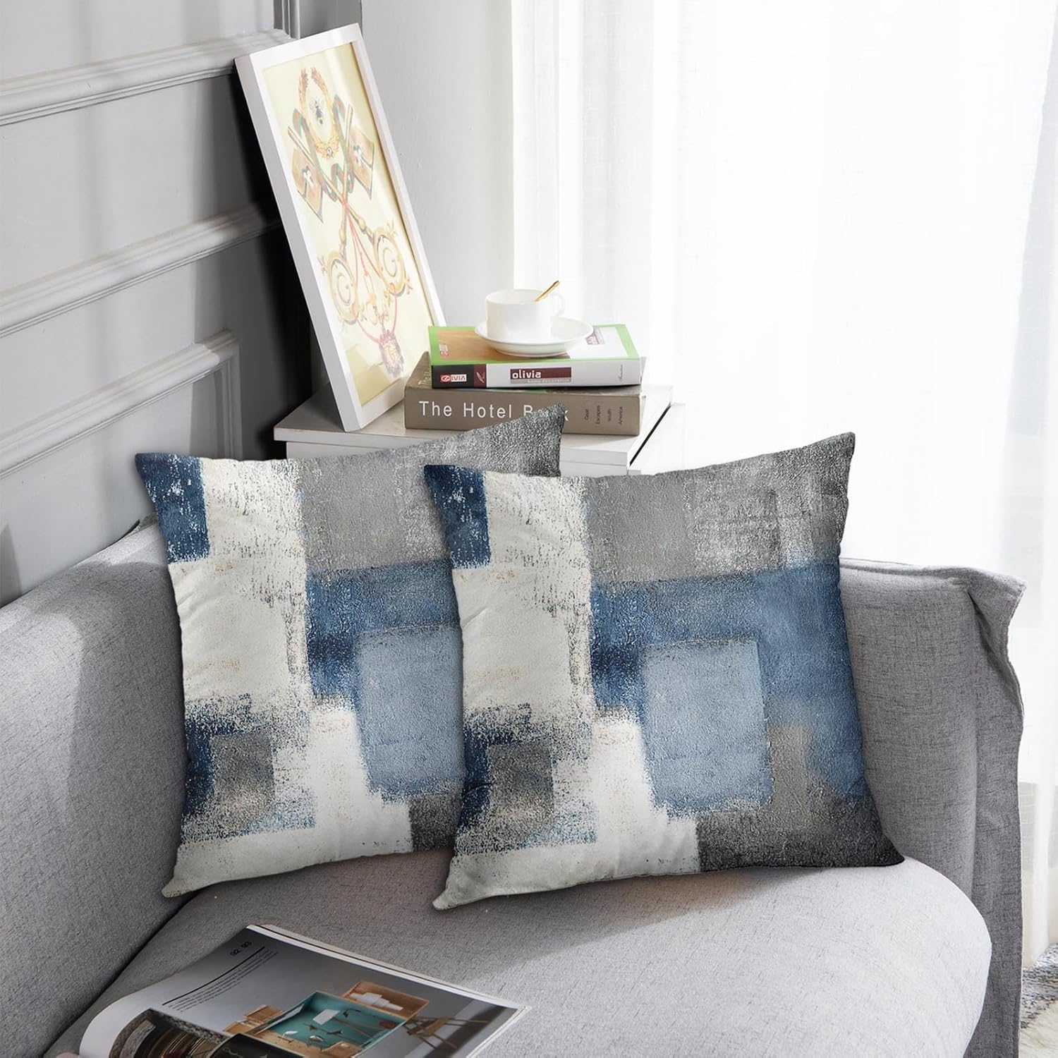 Emvency Set of 2 Throw Pillow Covers Modern Abstract Painting Blue White and Gray Decorative Sofa Pillow Cases Home Decor Standard Square 18x18 Inches Pillowcases - Image 2