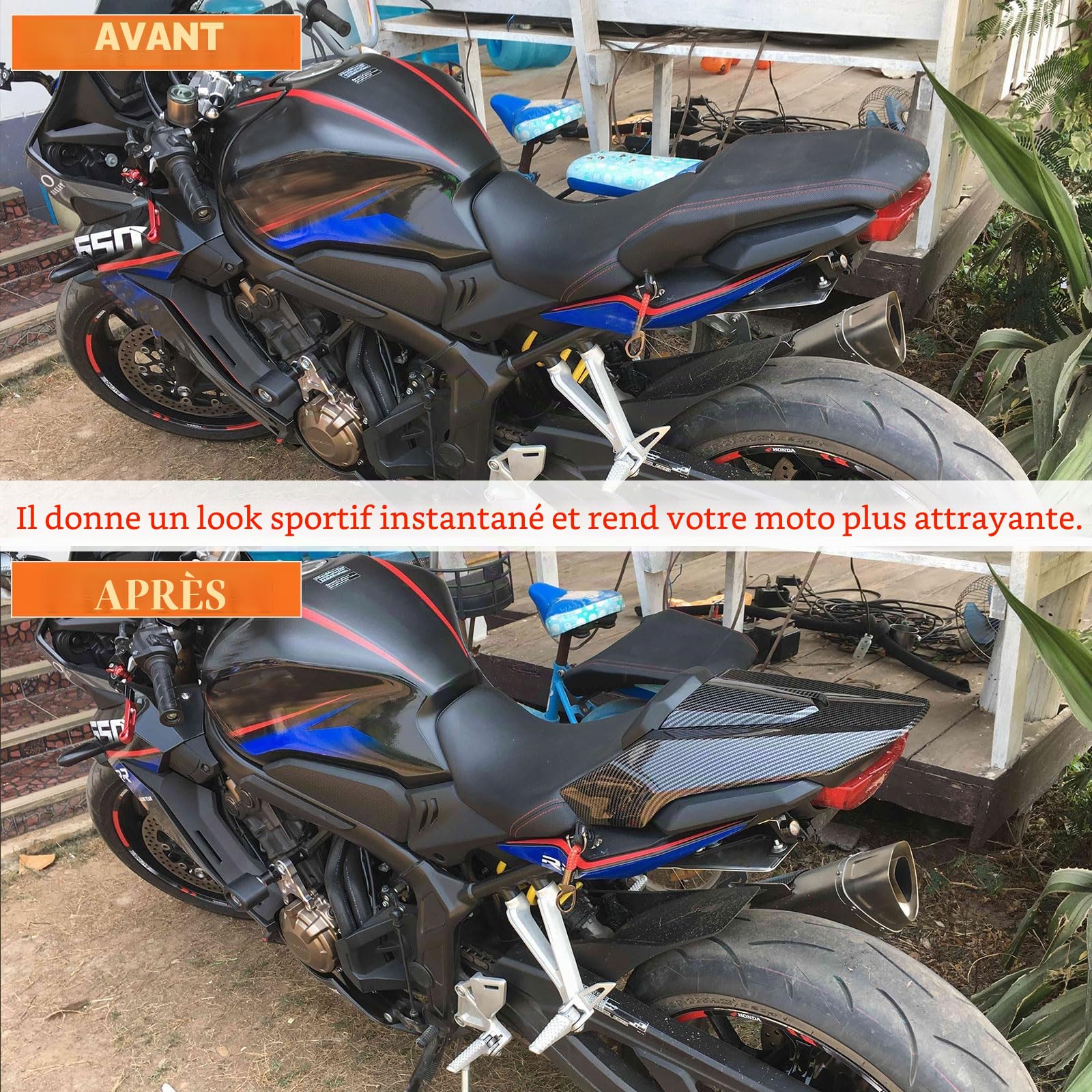WOOGA Moto Arrière Passager Pillion Siège Couverture Carénage Capot pour Ho&n&da CB650R/ CBR650R Pièces modifiées 2019-2023 (Noir mat)