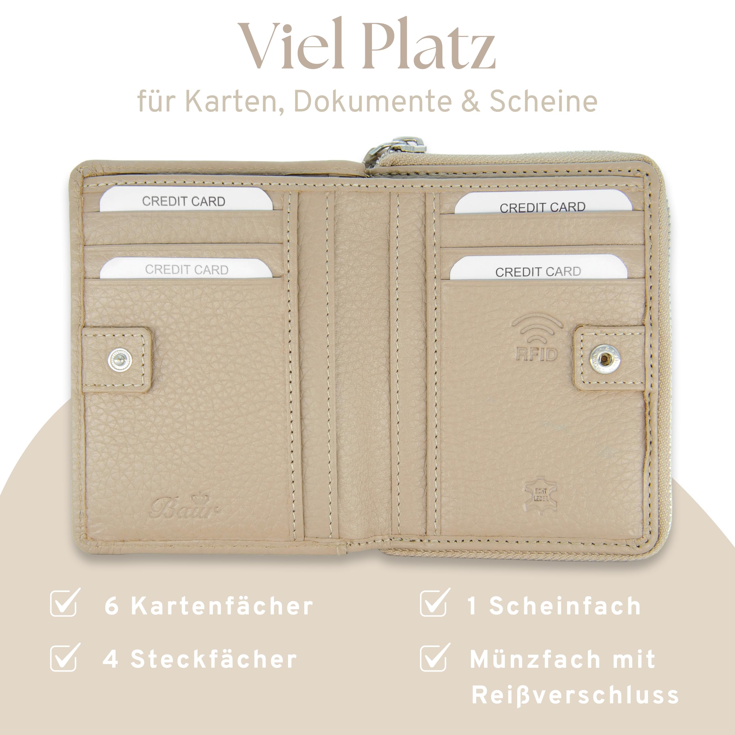 Baur - Damen Geldbörse aus echtem Leder mit RFID-Schutz (Taupe)