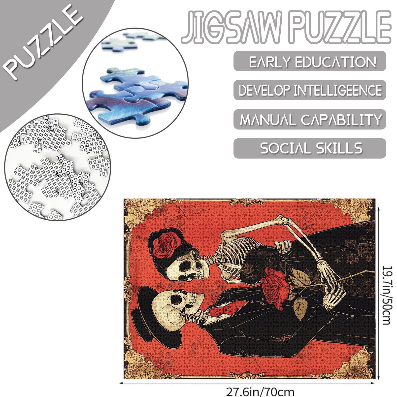 1000 Piece Mushroom Puzzle - Vintage Skull & Wildflower Art Jigsaw For Adults