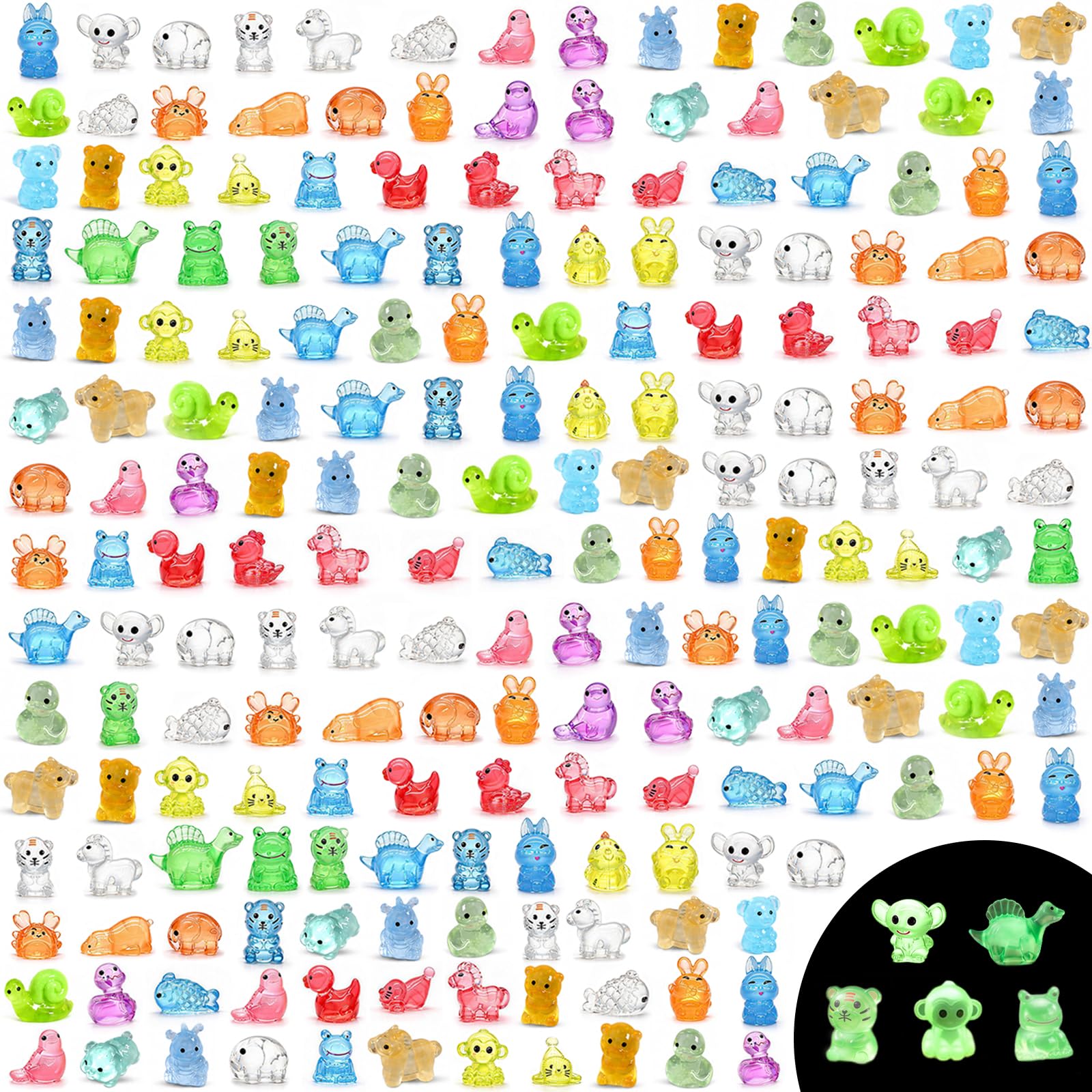 Exuuei 200 Mini Resin Animals Mixed Glow in the Dark Figures Aquarium Decor