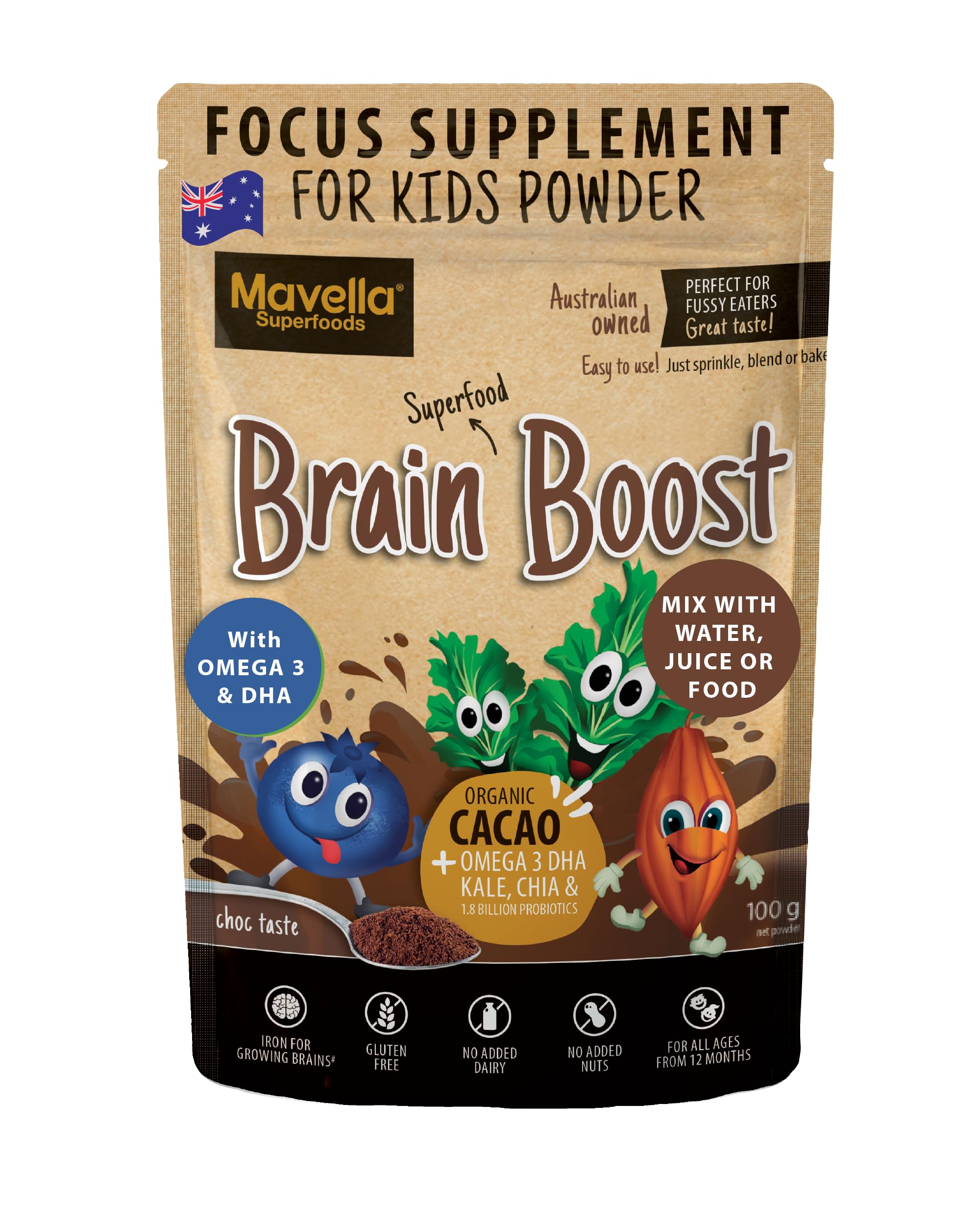Focus Supplement for Kids Brain Boost - Omega-3 DHA, 100g 3.53 Ounce (Pack of 1)