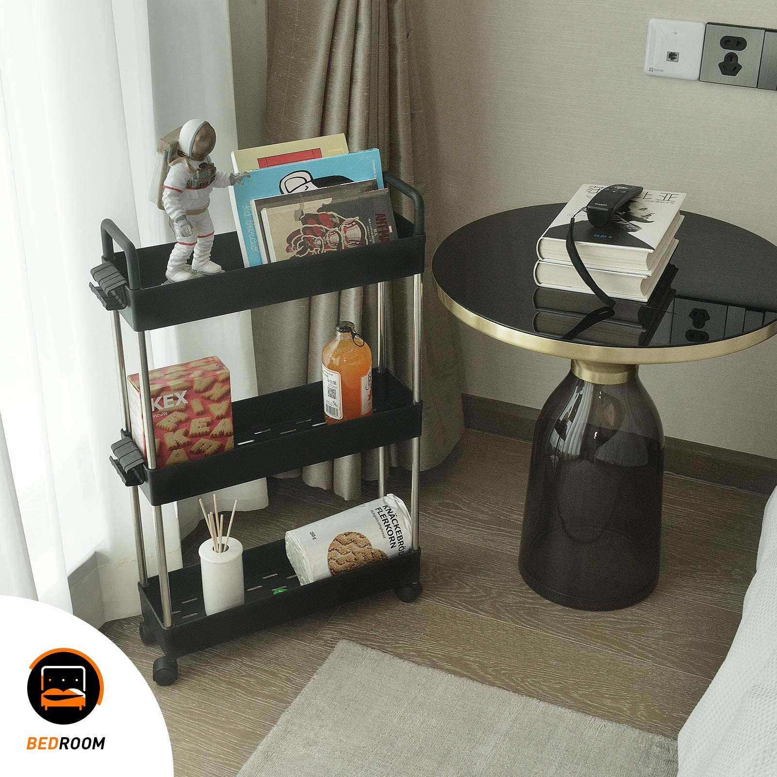 Ronlap 3 Tier Slim Rolling Storage Cart, Skinny Rolling Cart with