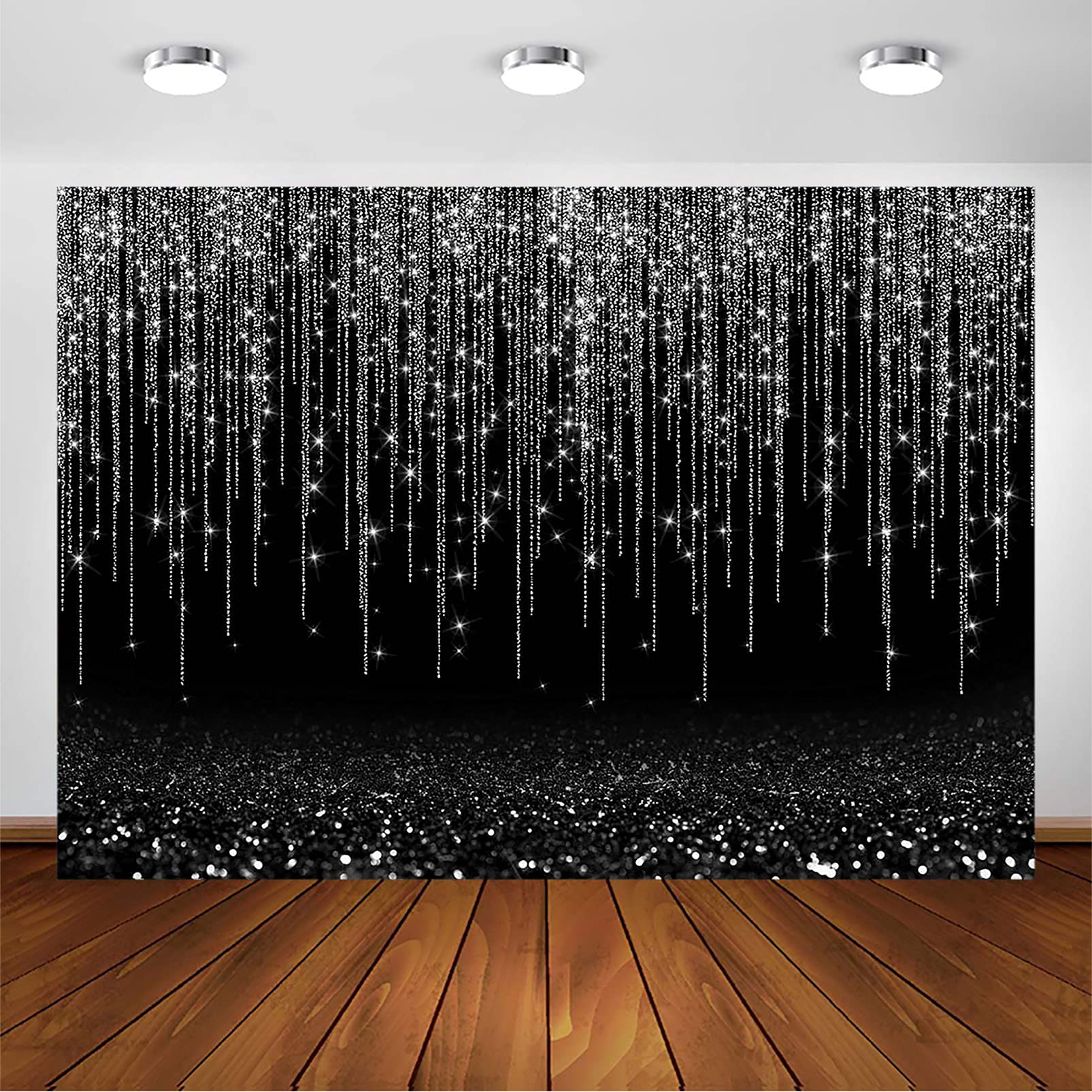Avezano Black and Silver Glitter Sparkle Backdrop for Adult Kids Bday Party Decorations Photography Background Silver Black Bokeh Dots Wedding