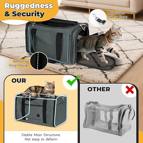Miniatura 5 de YUDODO Transportadores de mascotas aprobados por aerolíneas para viajes de perros y gatos, de malla reflectante suave, plegable y portátil para