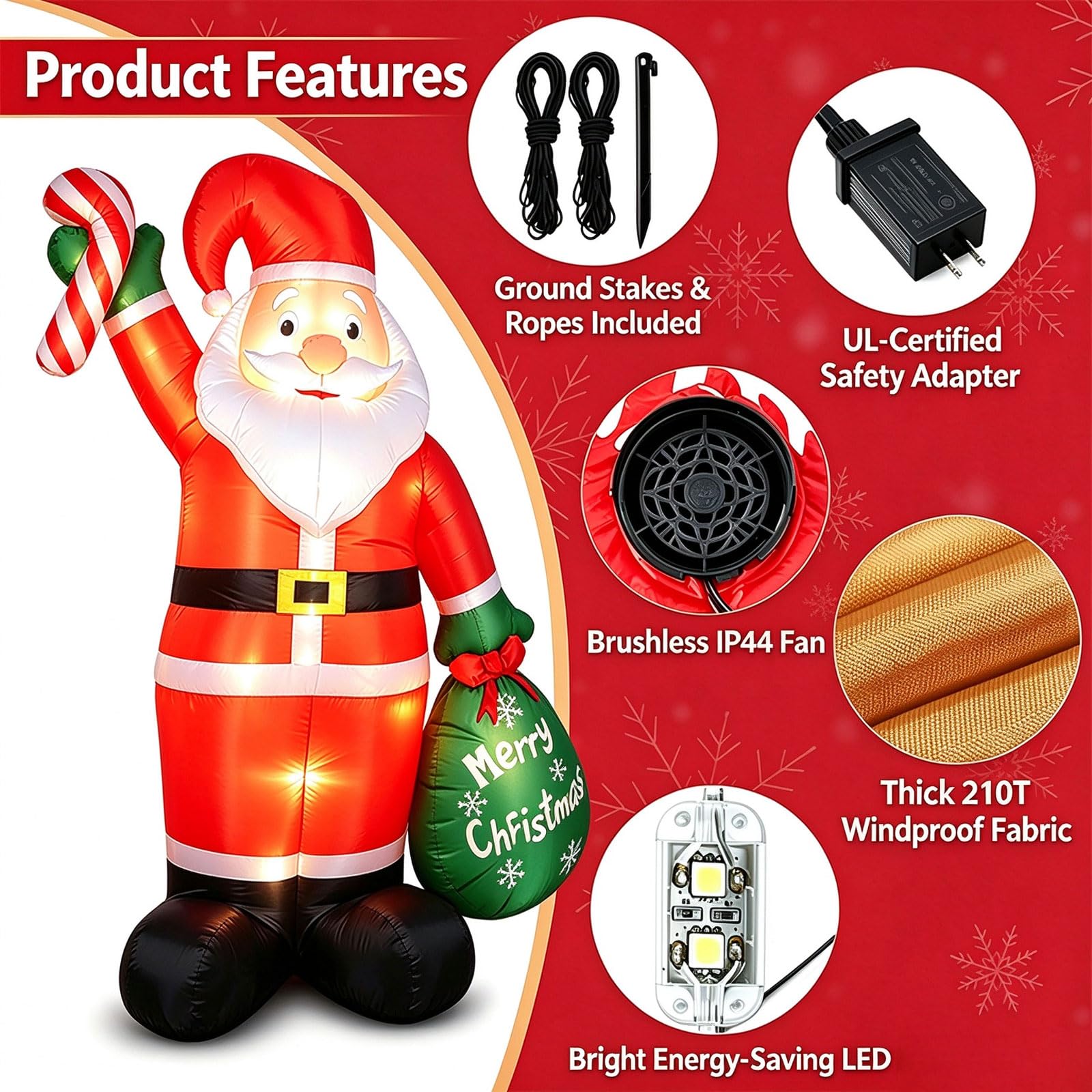 Decoración navideña inflable 240cm gigante Inflables navideños Papá Noel