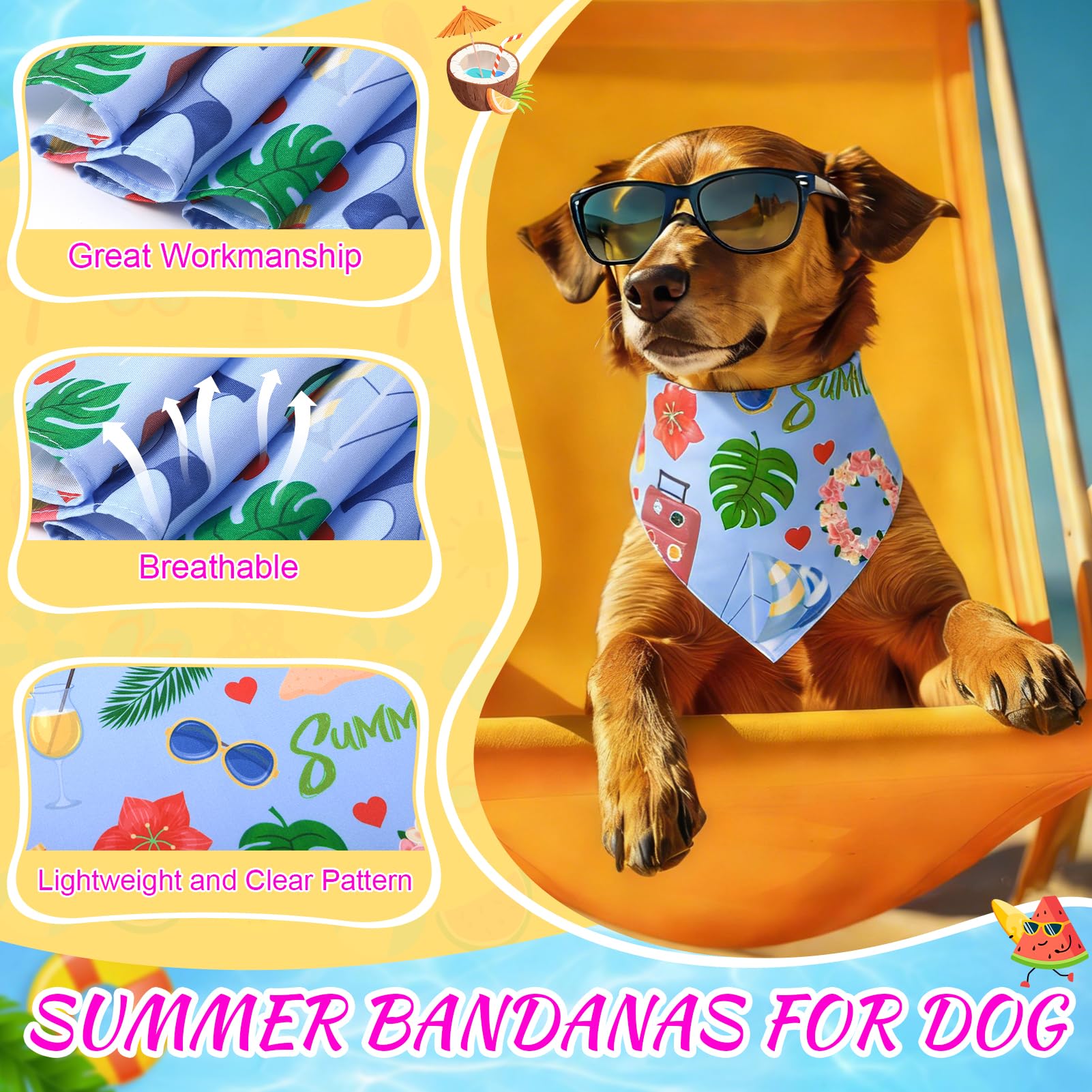 Lot de 100 bandanas d'été hawaïens en vrac pour chiens de taille moyenne et petite (65 x 45 x 45 cm)