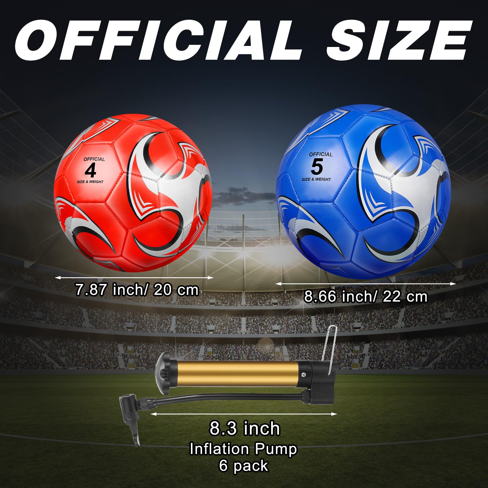 Glimin 6 Pcs Deflated Soccer Ball Bulk with Pump Size 3,4,5 Outside Sport Soccer Ball Training Ball for Adult Machine Stitched Ball for Game Match Birthday Party Gift(Size 5,Stylish)