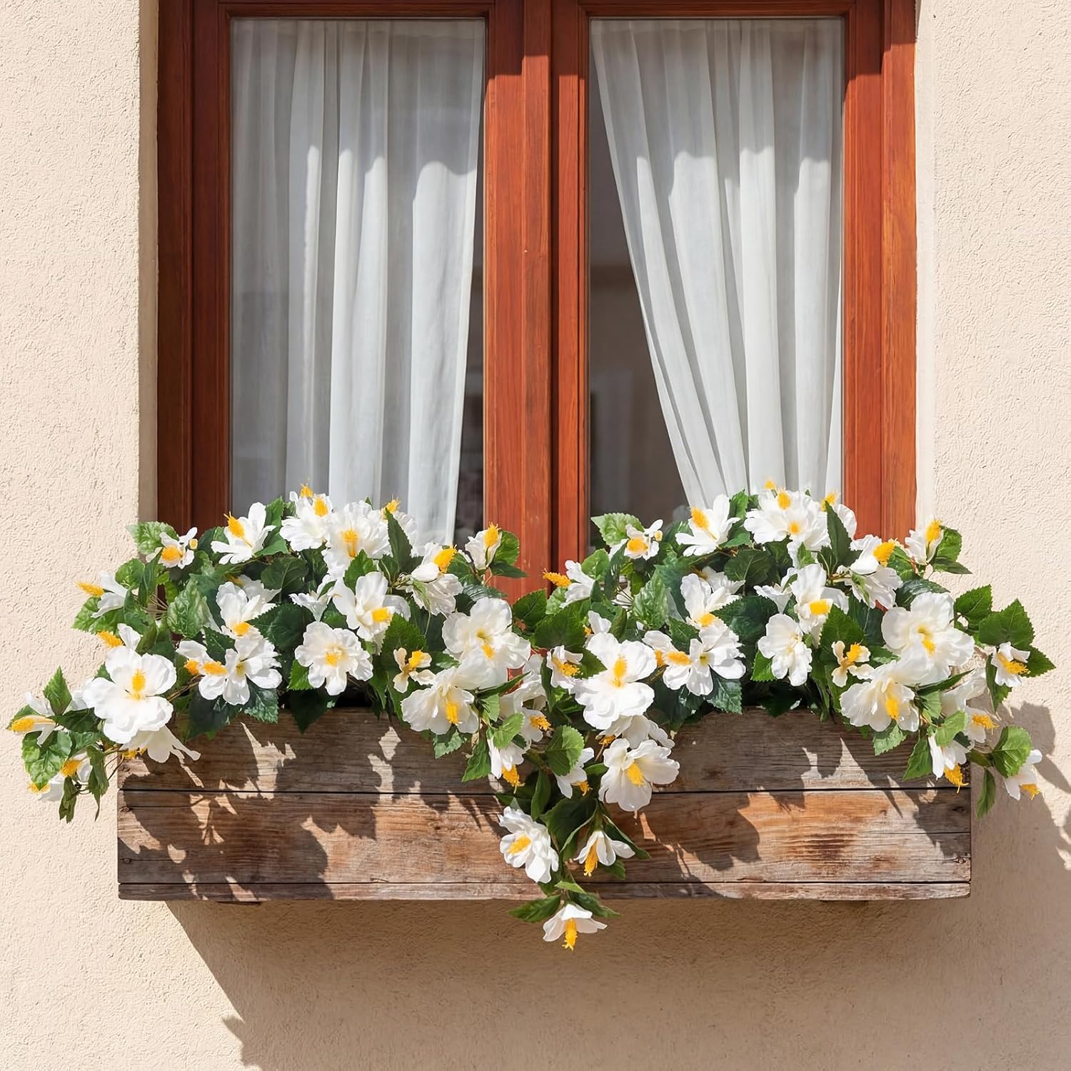 42 Pcs Artificial Hibiscus Flowers for Outdoor Decoration Fake Tropical Flowers UV Resistant Silk Faux Planter for Outside Garden Porch Patio Home Front Door Decor(White)