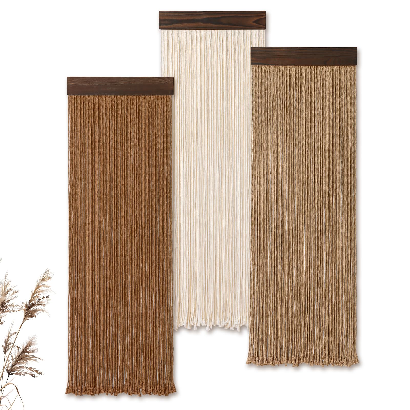 Weldomcor 3 piezas de hilo de macramé boho chic decoración del hogar, 30 x 92 cm, borlas, tapiz moderno hecho a mano, gran decoración de pared para salón, dormitorio, habitación de los niños