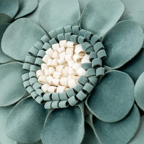 Miniatura 4 de Alerfa Funda de almohada decorativa hecha a mano con flores 3D de terciopelo verde con cremallera oculta para sofá, cama, sala de estar, decoración