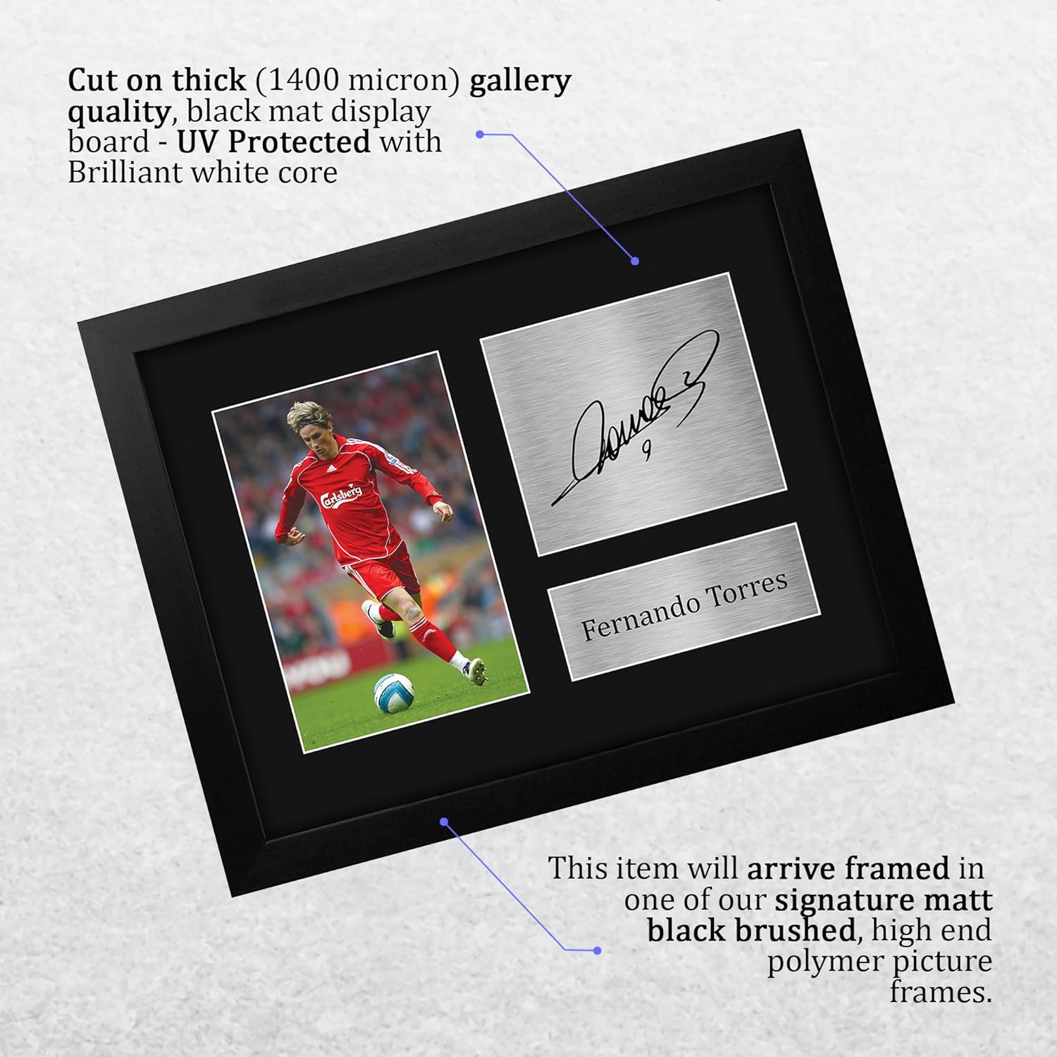 HWC Trading Fernando Torres Liverpool Gifts Printed Signed Autograph Picture for Soccer Fans and Supporters - US Letter Framed (ID-007867)