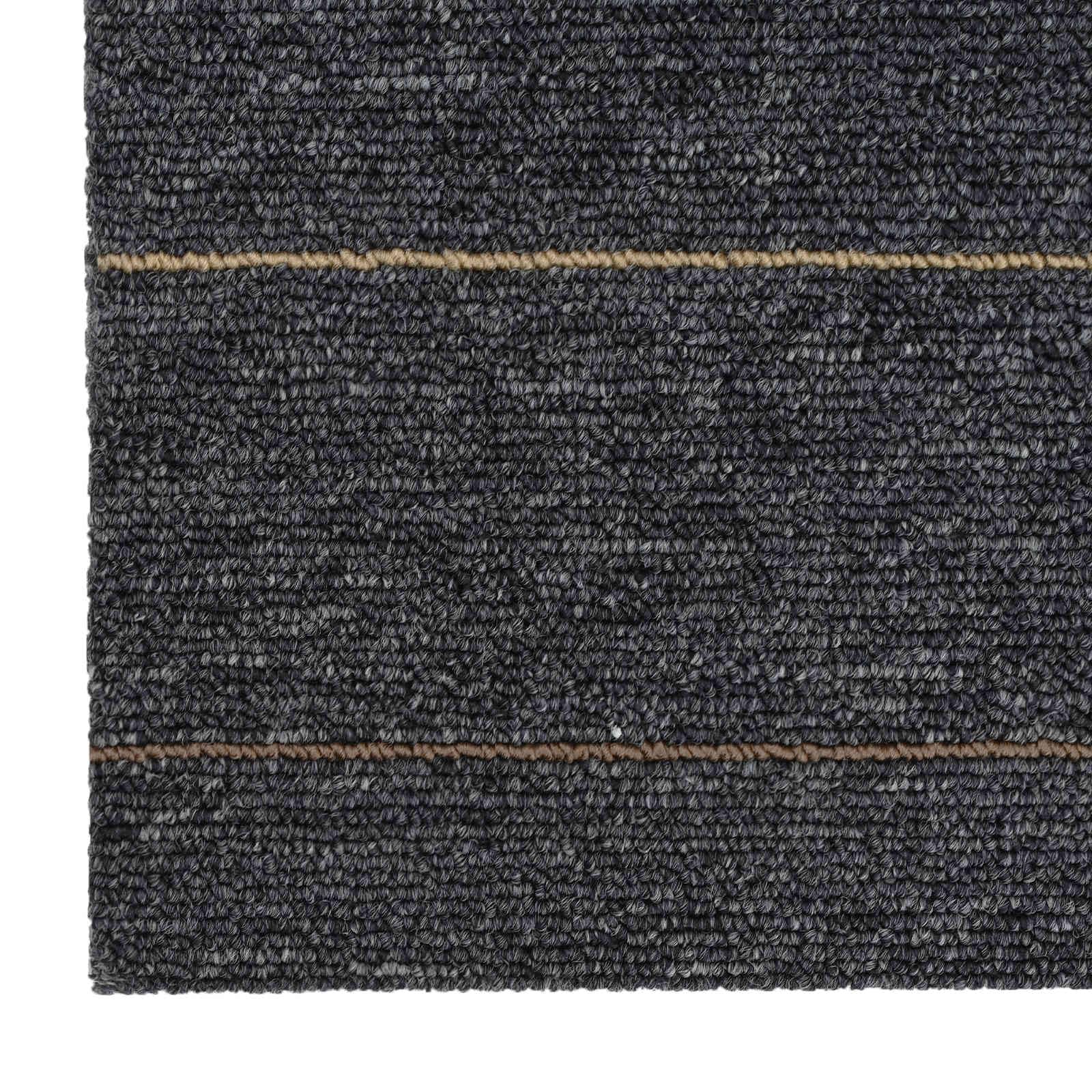Teppichfliese Dunkelgrau mit Streifen 50 x 50 cm PP Bitumen 4 Stück schallabsorbierend flexible Bodenlösung für Wohnzimmer Schlafzimmer und Büro schutz und Komfort