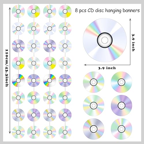 Miniatura 3 de 8 guirnaldas de CD de los años 90, decoraciones para fiestas de cumpleaños iridiscentes con temática de disco de CD para colgar, decoración retro de