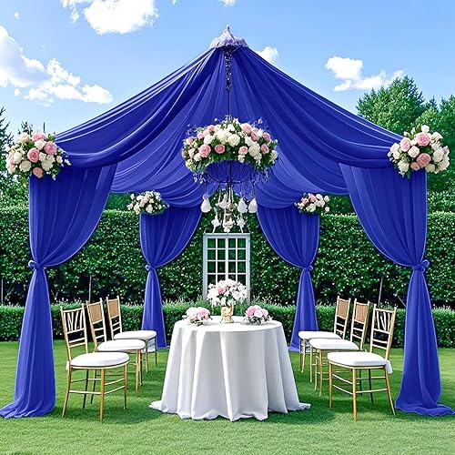 ROMANKAS Cortinas de techo azul real para fiestas, 4 paneles de 5 x 15 pies, tela de gasa para techo de boda, tela drapeada de arco para bodas,