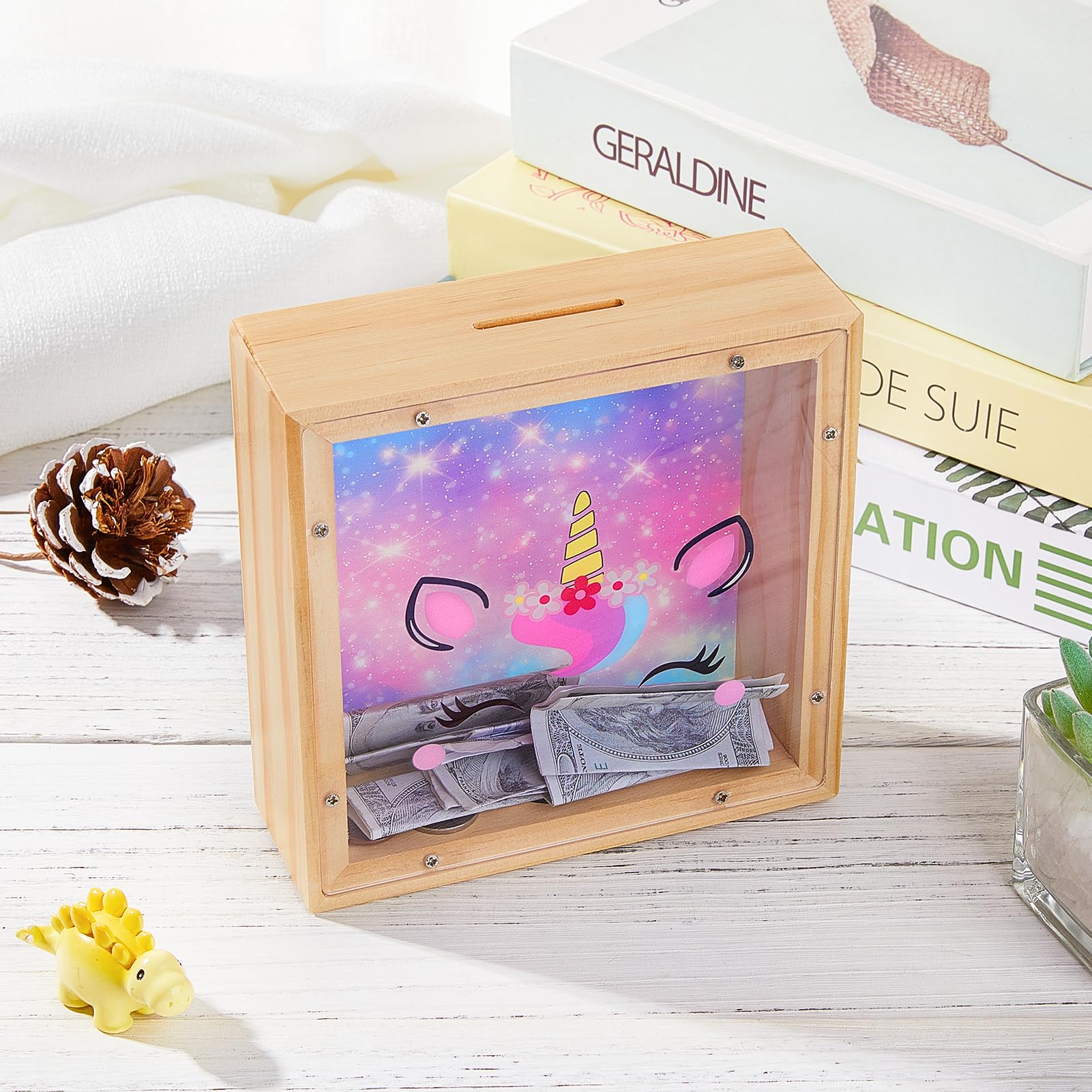 Regalo Educativo Salvadanaio Unicorno In Legno E Acrilico